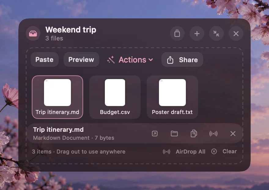 An open Launch kit basket with three synthetic project files