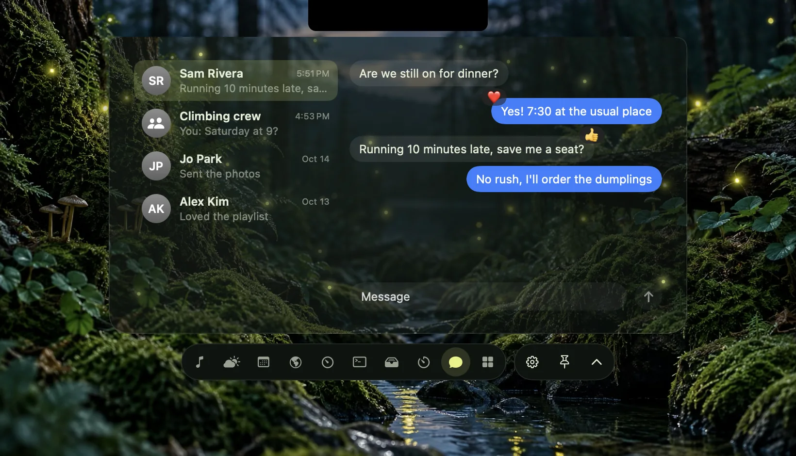 A synthetic Messages conversation with reactions in the current Nook