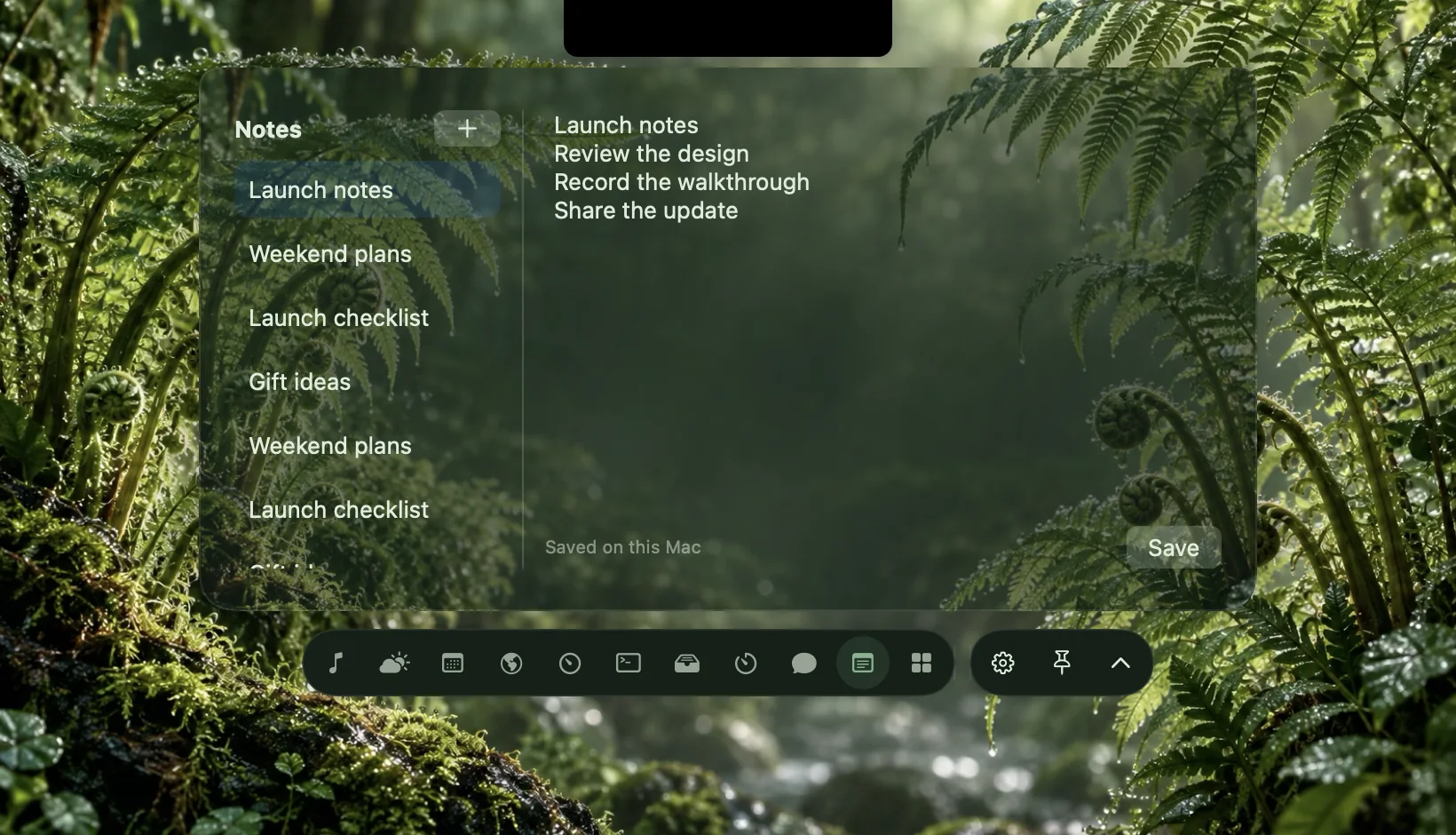 Synthetic weekend plans in the Nook Notes editor