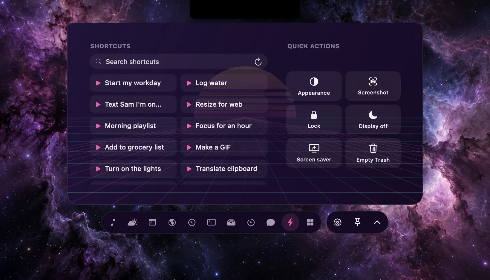 Shortcuts and the six quick actions in the current Nook